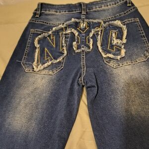 Women's Blue Distressed Flare Jeans